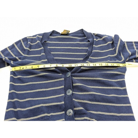Grace Elements Cotton Cashmere Cardigan Navy Gray Striped Grandpa Sweater Size L - Picture 4 of 6